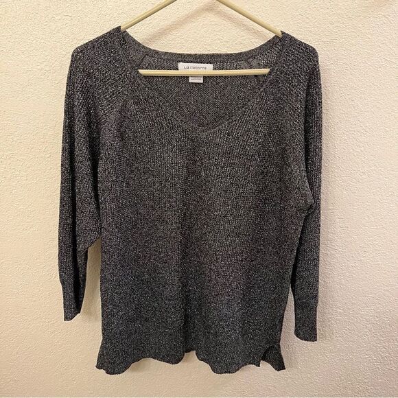 Liz Claiborne Long Sleeve Black and Metallic Sweater Size Large - Picture 1 of 4